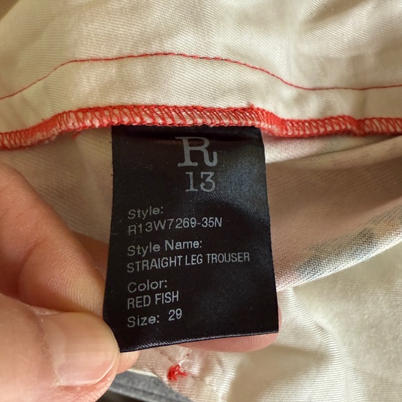 R13 Straight Leg Trouser - Red Fish - Picture 8 of 13